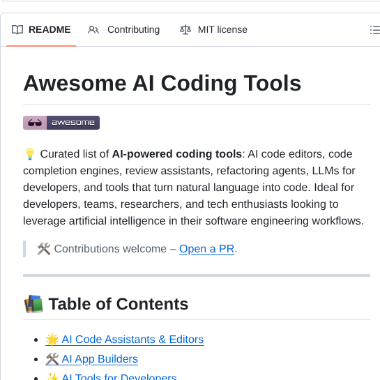 Ai For Developers Awesome Ai Coding Tools screenshot