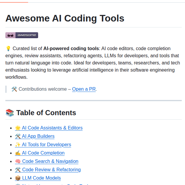 Ai For Developers Awesome Ai Coding Tools screenshot