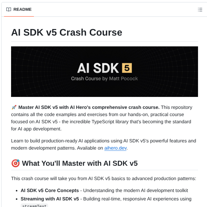 Ai Hero Dev Ai Sdk V5 Crash Course screenshot