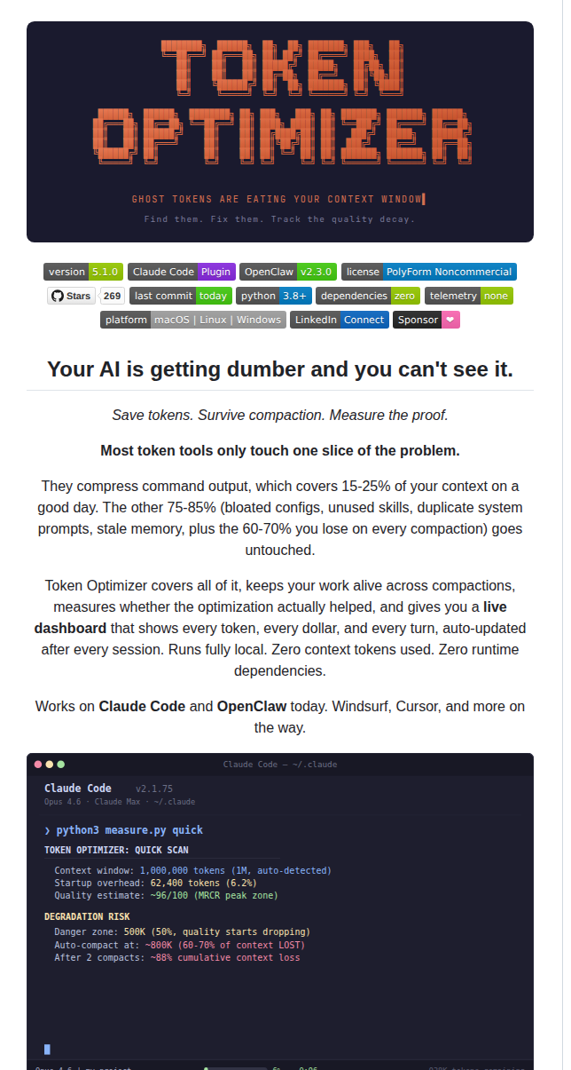 Alexgreensh Token Optimizer screenshot