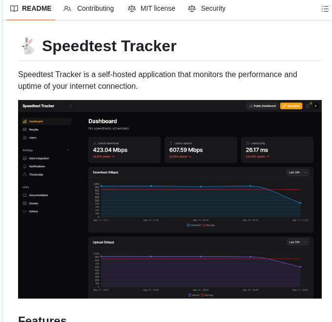 Alexjustesen Speedtest Tracker screenshot