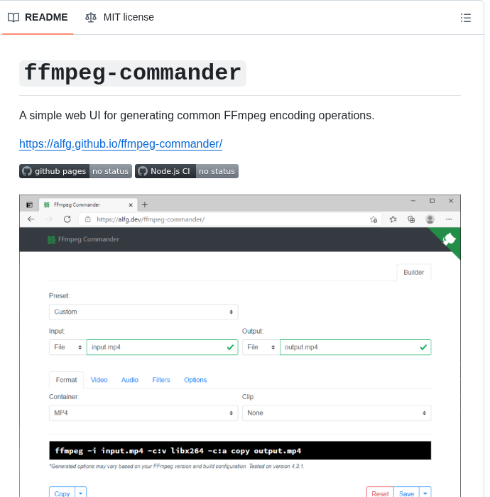 Alfg Ffmpeg Commander screenshot