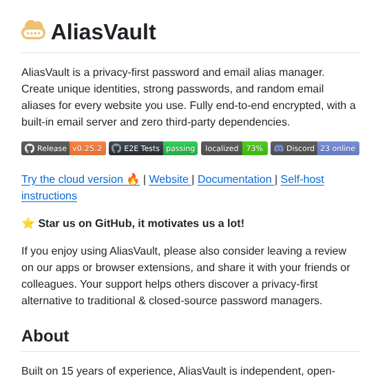 Aliasvault Aliasvault screenshot