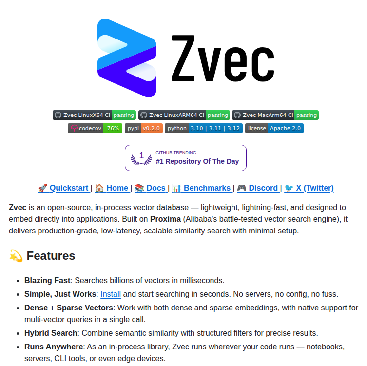 Alibaba Zvec screenshot