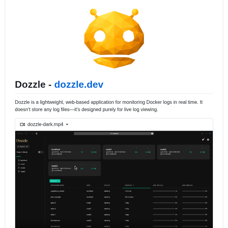 Amir20 Dozzle screenshot