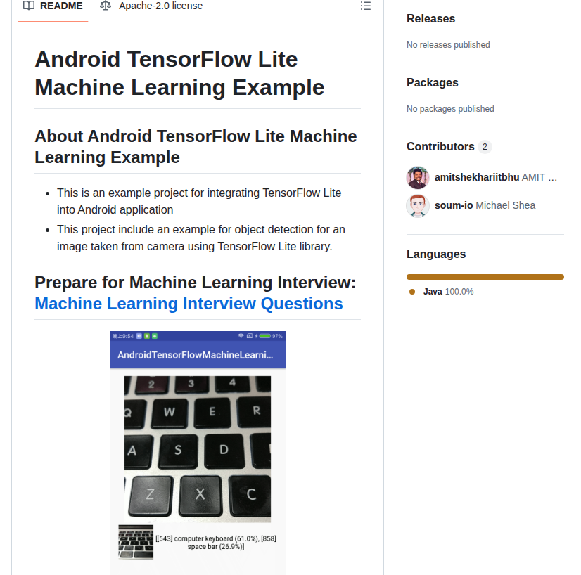 Amitshekhariitbhu Android Tensorflow Lite Example screenshot