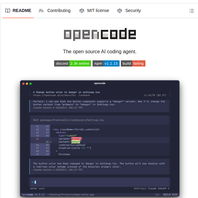 Anomalyco Opencode screenshot