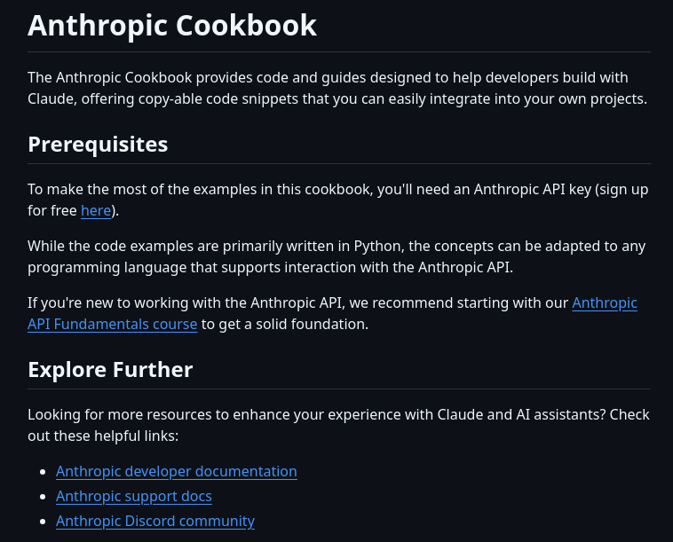 Anthropics Anthropic Cookbook screenshot