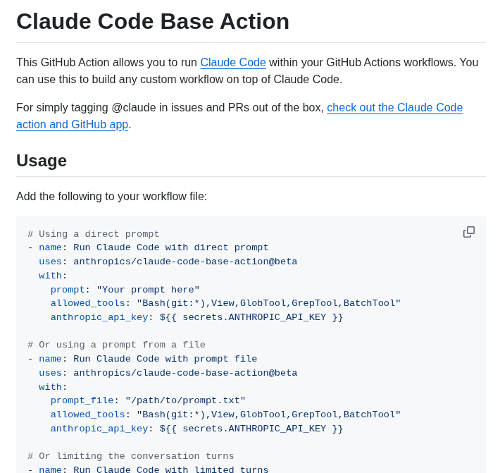 Anthropics Claude Code Base Action screenshot