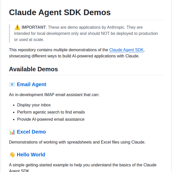 Anthropics Claude Agent Sdk Demos screenshot