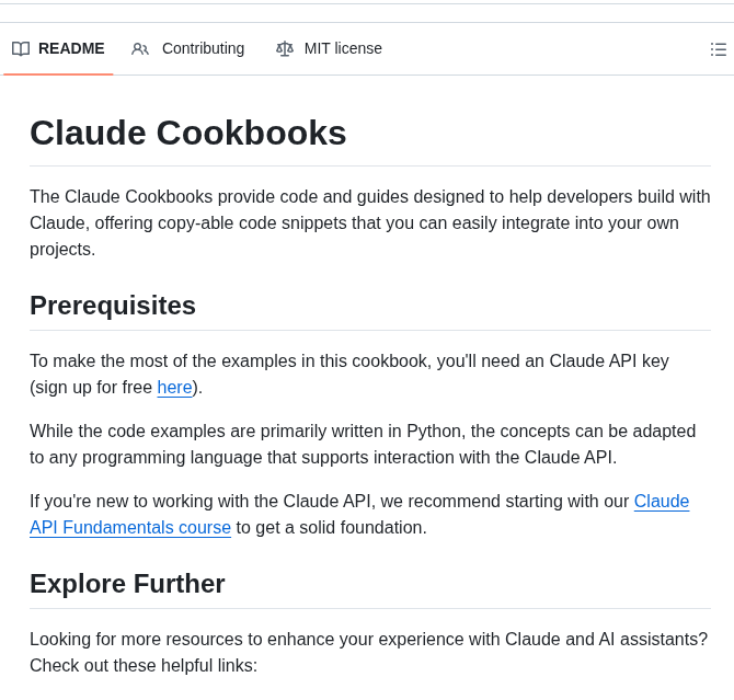 Anthropics Claude Cookbooks screenshot