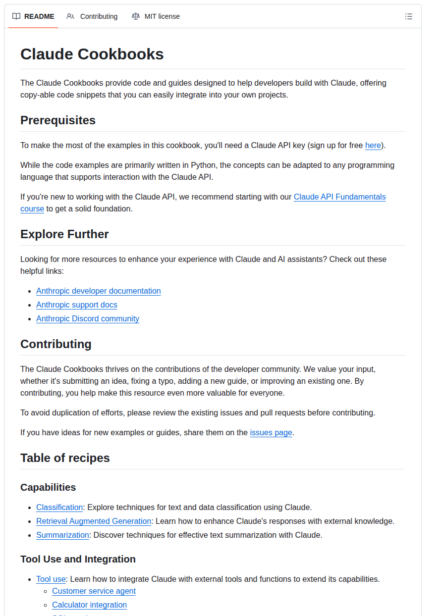 Anthropics Claude Cookbooks screenshot