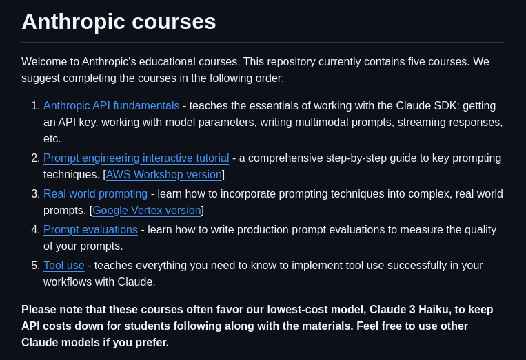 Anthropics Courses screenshot