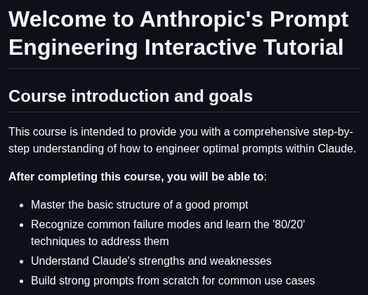Anthropics Prompt Eng Interactive Tutorial screenshot