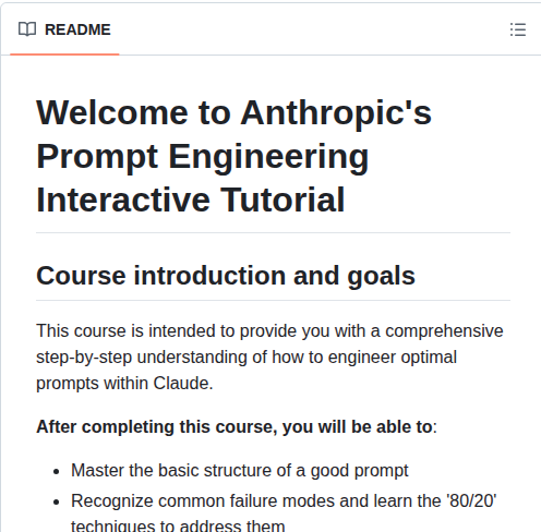 Anthropics Prompt Eng Interactive Tutorial screenshot