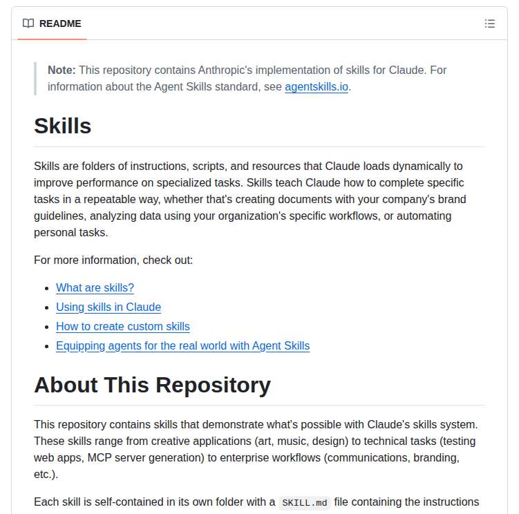 Anthropics Skills screenshot