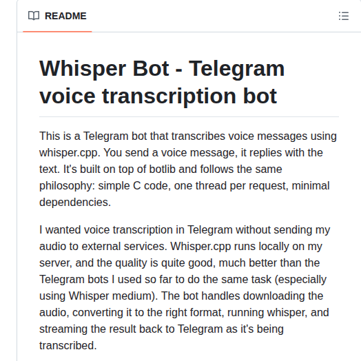 Antirez Whisperbot screenshot