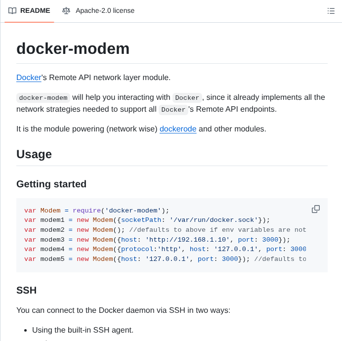 Apocas Docker Modem screenshot