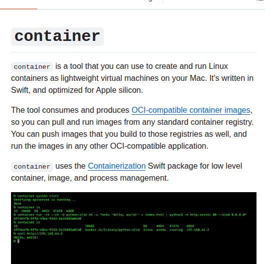 Apple Container screenshot