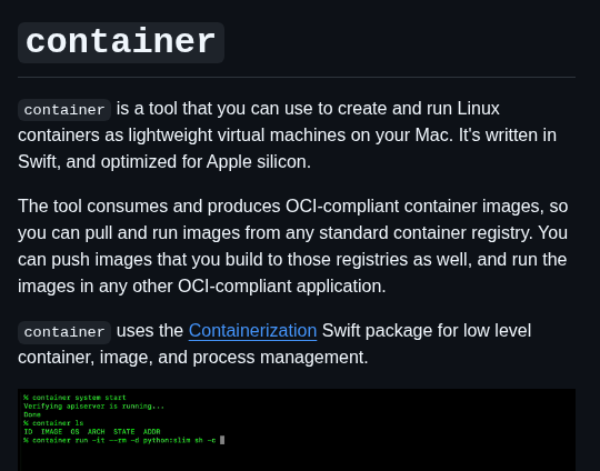 Apple Container screenshot
