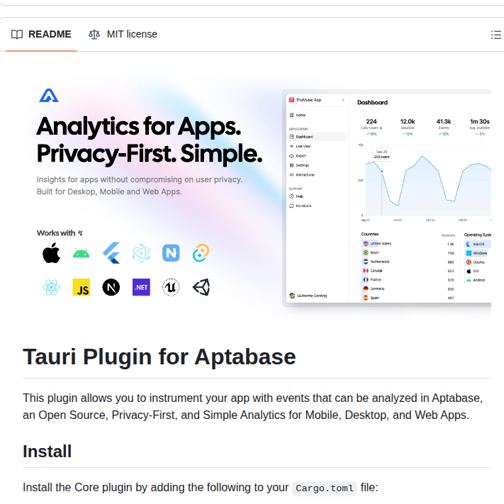Aptabase Tauri Plugin Aptabase screenshot