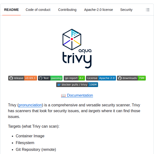 Aquasecurity Trivy screenshot