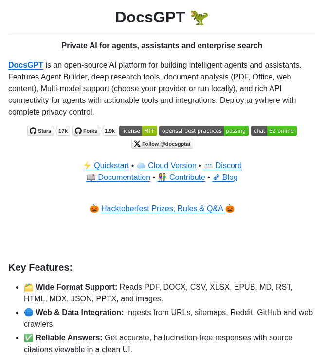 Arc53 Docsgpt screenshot