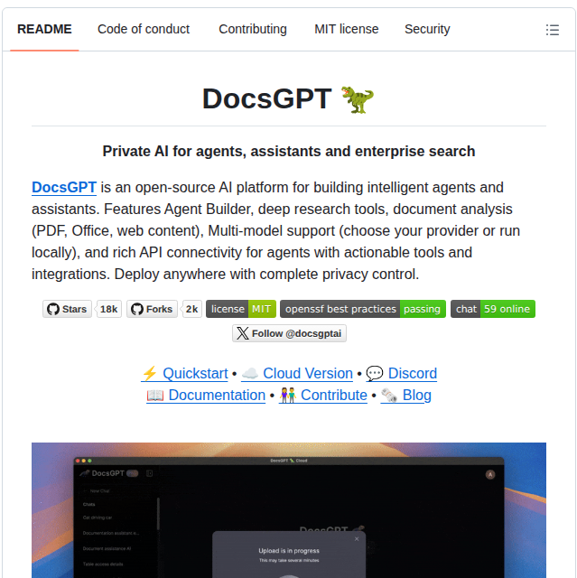 Arc53 Docsgpt screenshot