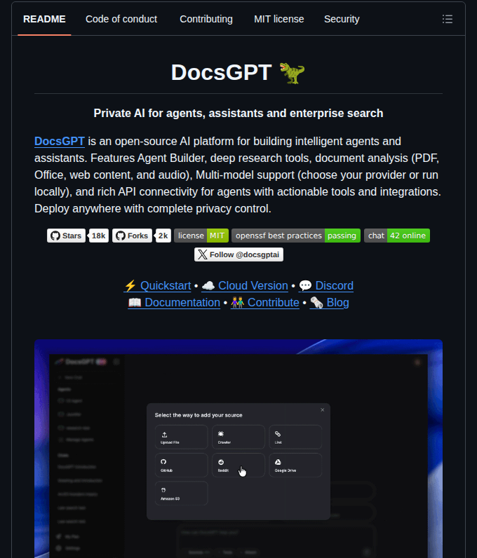 Arc53 Docsgpt screenshot