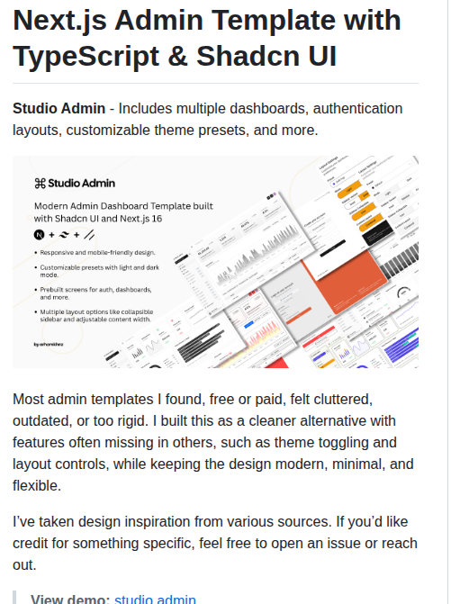 Arhamkhnz Next Shadcn Admin Dashboard screenshot