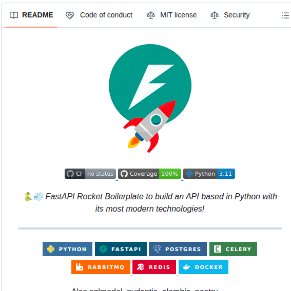 Asacristani Fastapi Rocket Boilerplate screenshot