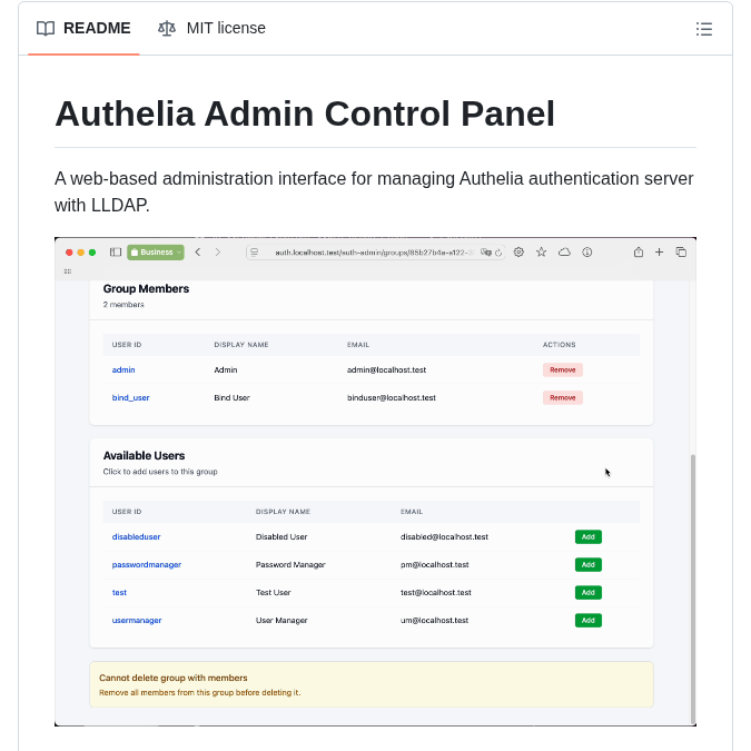 Asalimonov Authelia Admin screenshot
