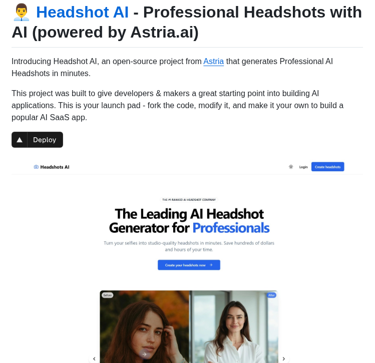 Astriaai Headshots Starter screenshot