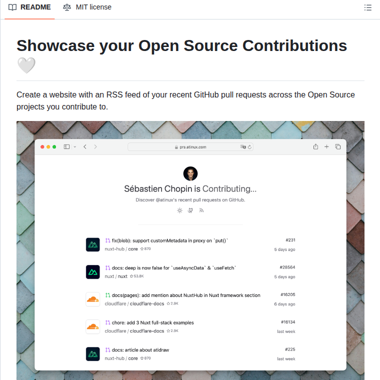 Atinux My Pull Requests screenshot