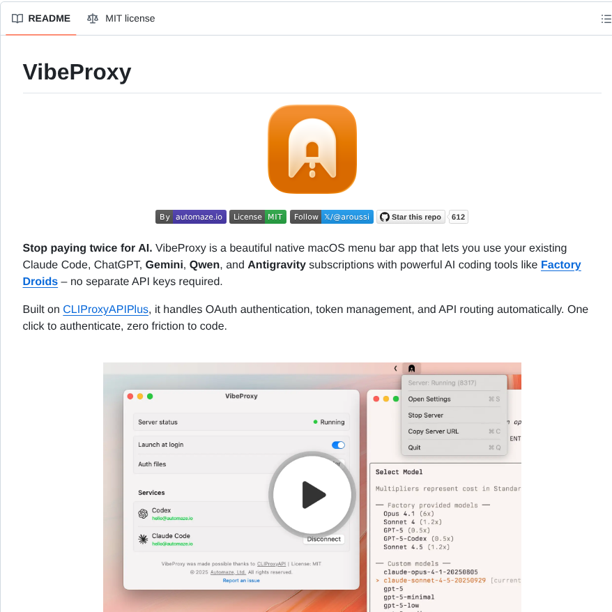 Automazeio Vibeproxy screenshot