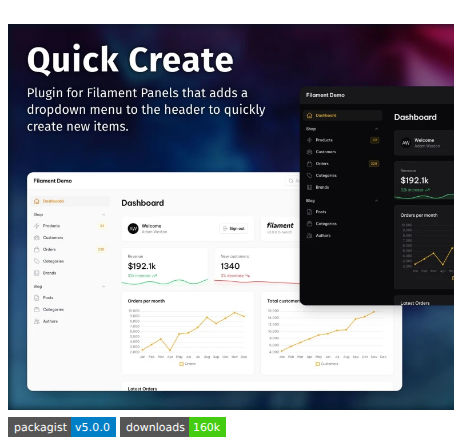 Awcodes Filament Quick Create screenshot