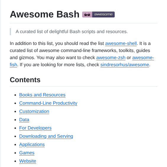 Awesome Lists Awesome Bash screenshot