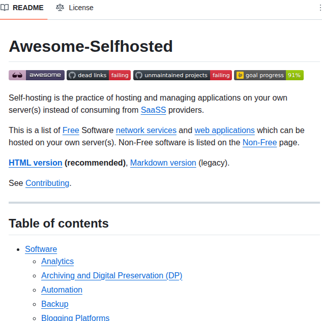 Awesome Selfhosted Awesome Selfhosted screenshot