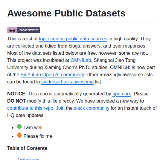 Awesomedata Awesome Public Datasets screenshot