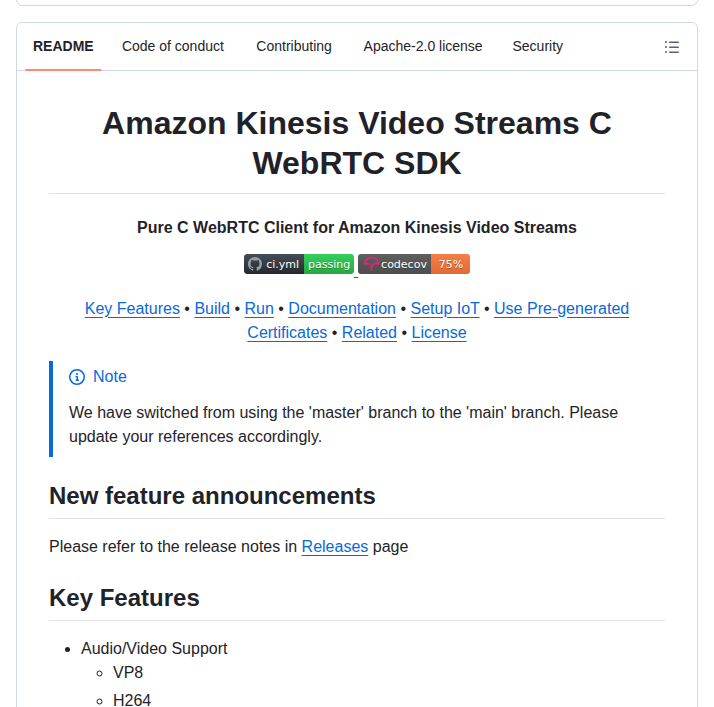 Awslabs Amazon Kinesis Video Streams Webrtc Sdk C screenshot
