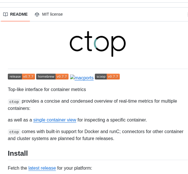 Bcicen Ctop screenshot