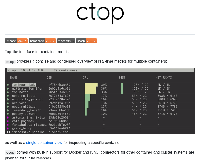 Bcicen Ctop screenshot
