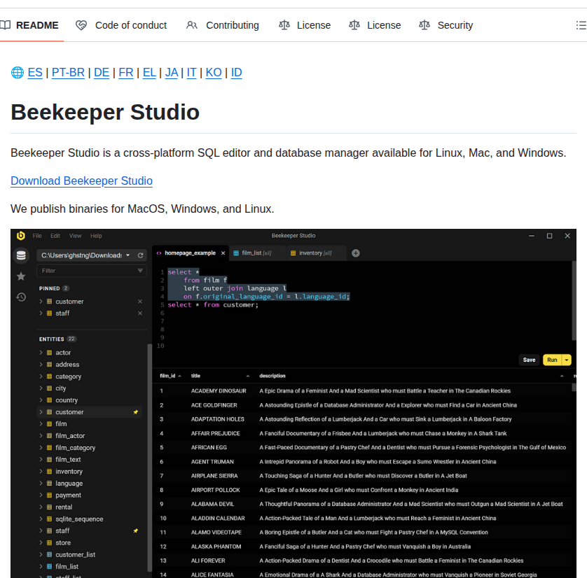 Beekeeper Studio Beekeeper Studio screenshot