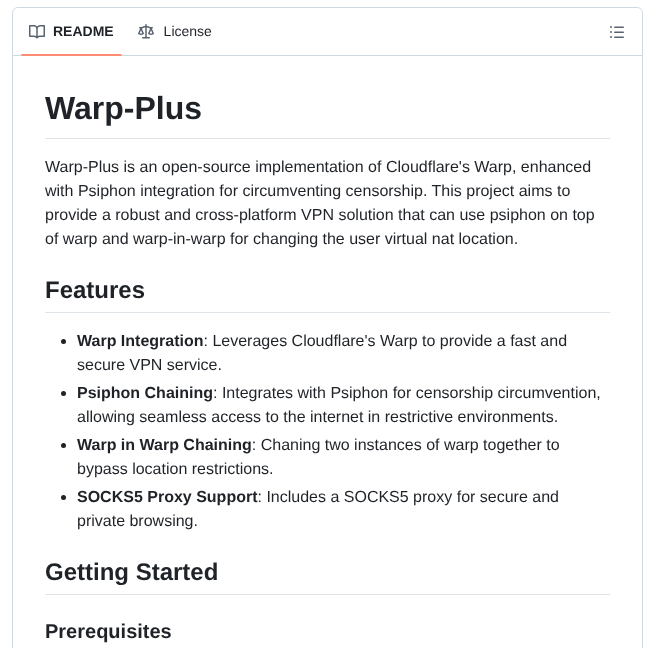 Bepass Org Warp Plus screenshot