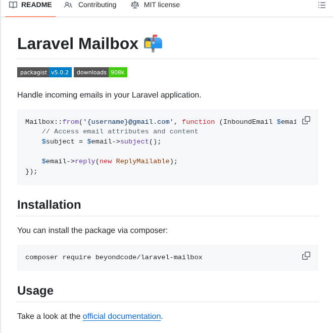 Beyondcode Laravel Mailbox screenshot