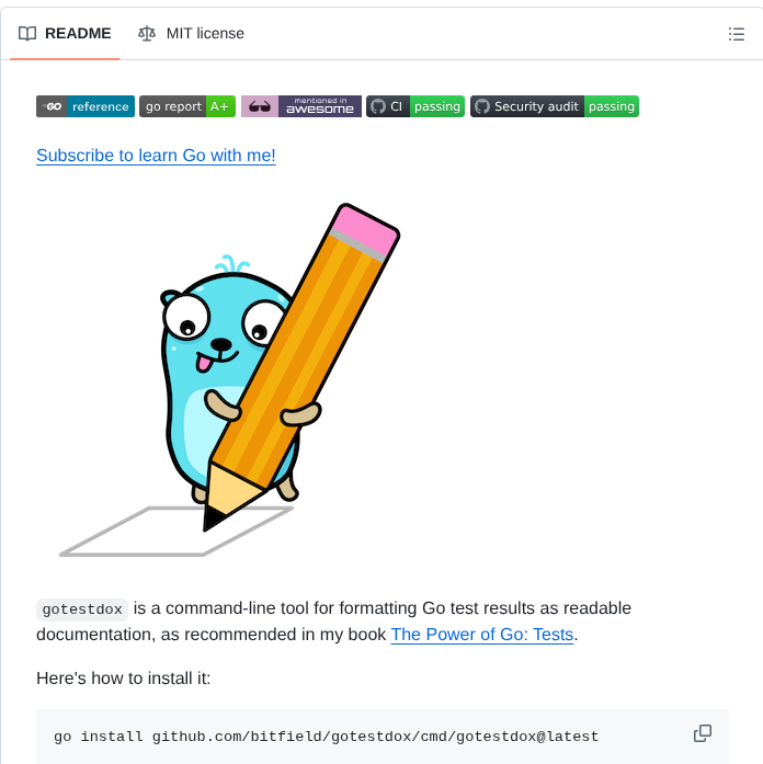 Bitfield Gotestdox screenshot