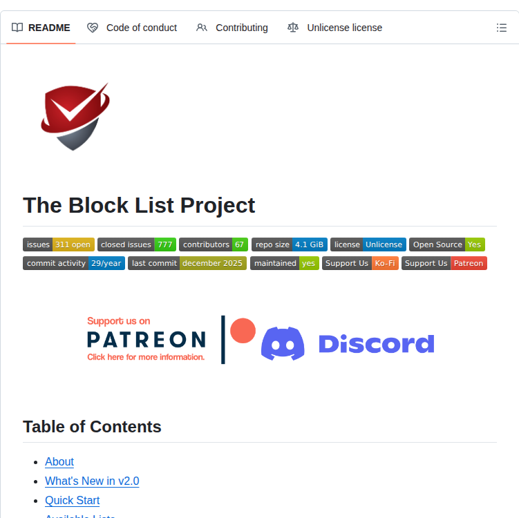Blocklistproject Lists screenshot
