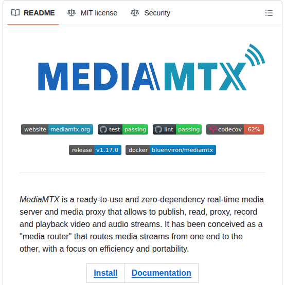 Bluenviron Mediamtx screenshot
