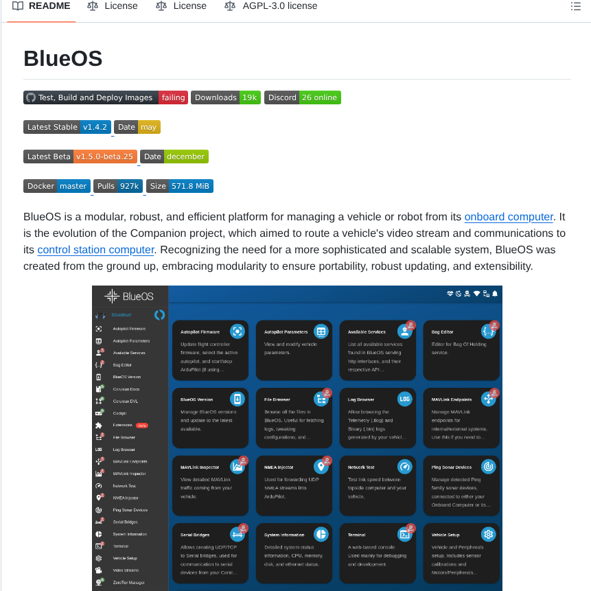 Bluerobotics Blueos screenshot