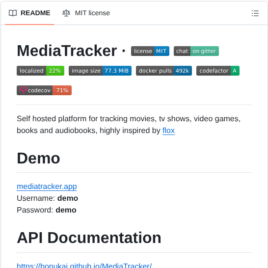 Bonukai Mediatracker screenshot